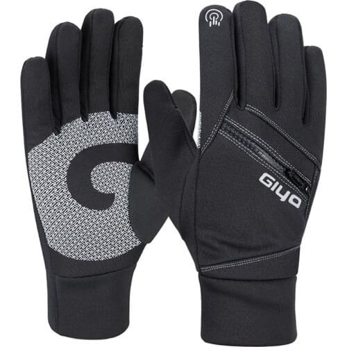 Full Finger Cycling Gloves Wrist-Length Windproof Touchscreen Winter Gloves with Back Zipper Slot for Outdoor MC889