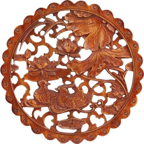 VZLX Wood Carved Applique Frame Corner Onlay Unpainted Furniture Home Door Decor Decoration Accessories Mandarin Duck Lotus