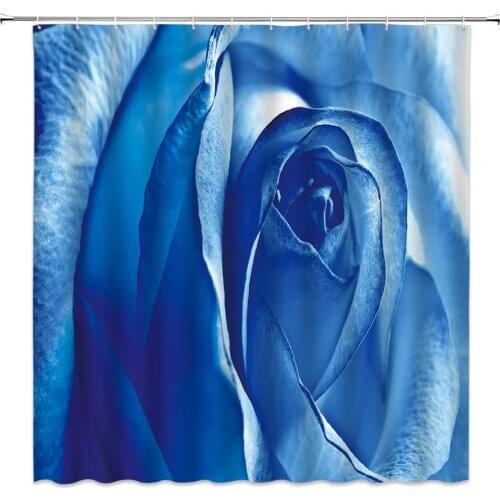 Rose Flower Shower Curtains Navy Blue Floral Romantic Couple Bathroom Decor Polyester Fabric Home Bath Hanging Cloth Curtain Set