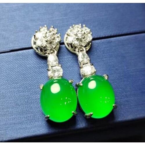 Green Chalcedony Earrings Women Natural Jade Jewelry Real Chinese Jades Stone Earrings Chrysoprase Accessories Fashion Jewellery