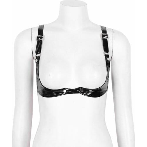Women Bras Erotic Hot Sexy Lingerie Underwear Adjustable Straps Exposed Open Cup Bustier Faux Leather Club Sexy Bra Bralette Top