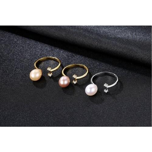 S925 sterling silver womens wild open natural pearl ring