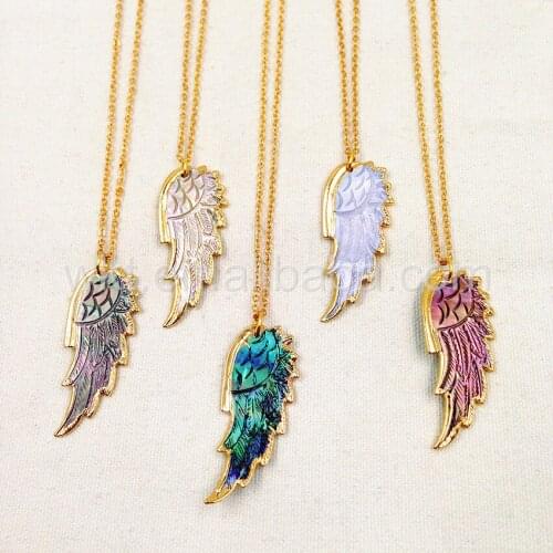 WT-N748Natural abalone paua shell pendant necklace jewelry shell necklace abalone shell feather charm necklace jewelry finding