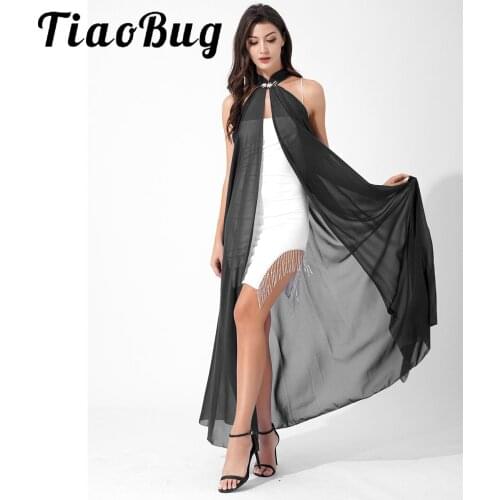 Goldfish Button Chiffon Cloak Shawl Off Shoulder Opera Cape Stage PerformanceLong Cloak Cape Poncho Elegan Women Beach Photograp