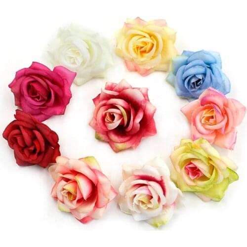 10pcs 6cm Artificial flower high quality Silk Rose Head Wedding Home Decoration DIY Flower Wall Scrapbook Gift Box