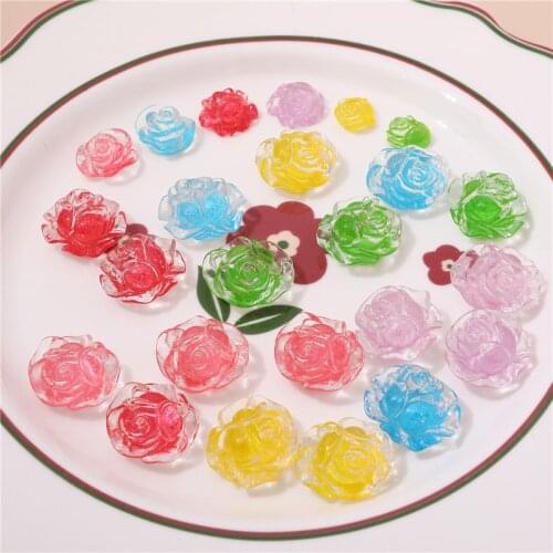 100pcs/lot Transparent color print cartoon rose Camellia flower shape flatback beads without holes diy jewelry earring accessory