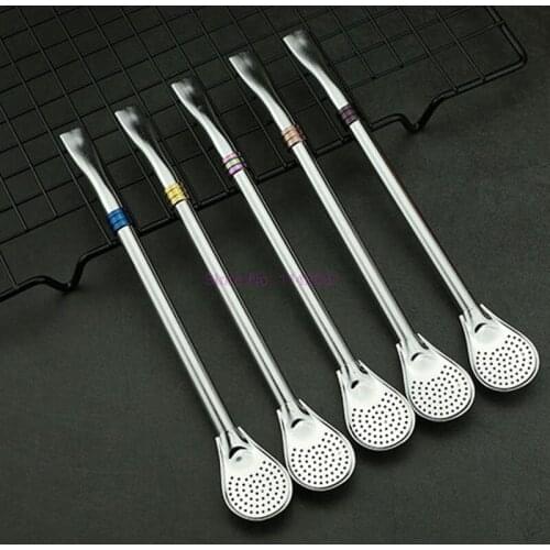 300PCS Stainless Steel Drinking Straw Spoon Tea Filter Tea Straws Reusable Tea Tools Bar Accessories