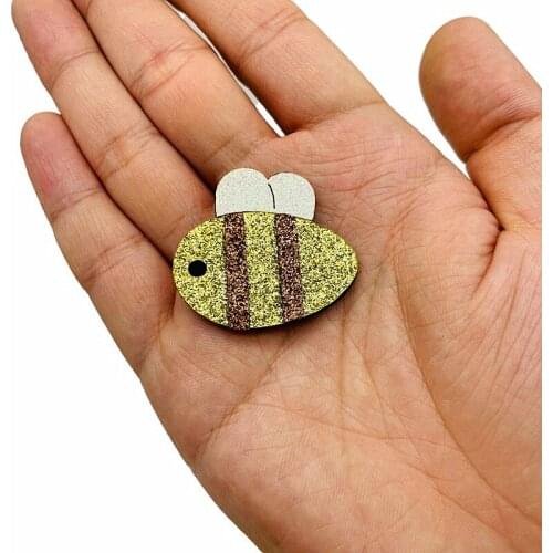 5pcs/pack Glitter Cartoon Bees Appliques Flatback Glittery Sewing Patches For Hair Accessories Crafts Diy Bow Supply