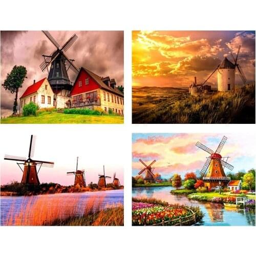5D Field Windmill Diamond Embroidery Garden River Scenery Diy Diamond Painting Full Square Round Rhinestone Mosaic Art Decor