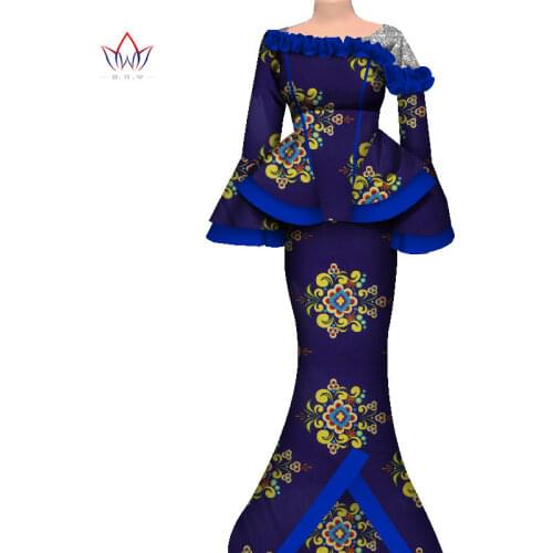African Clothes Women Suit Flared Sleeve Long Dashiki Party Gowns Robes 2 Piece Sets Top and Skirts 2021 Africaine Femme WY060