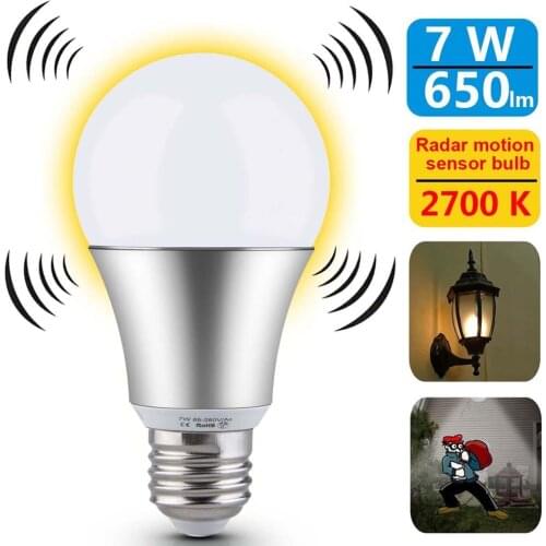 Aluminum Radar Motion Sensor Light Bulb 7W Smart Bulb LED E26 E27 Night Lights warm white cool white 110v 120v 220v Auto On/Off
