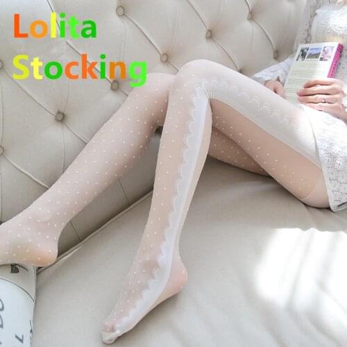 Anime Lolita Stocking Girl Cosplay Love Bowknot Dot Thin Lace Sexy Leggings Women Socks