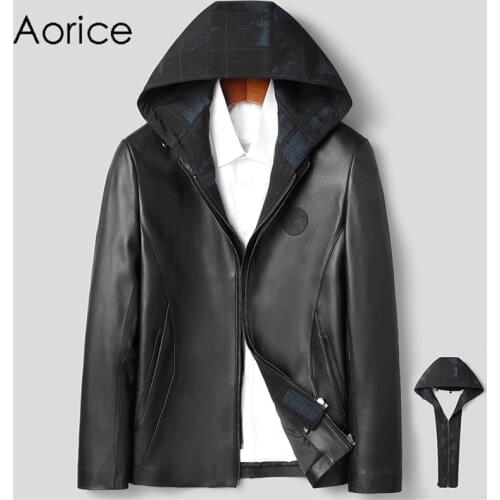 Aorice Men Genuine Sheep Skin Leather Jacket Coat Male Brand New Real Casual Leather & Suede Suit With HoodJackets Coats MT156