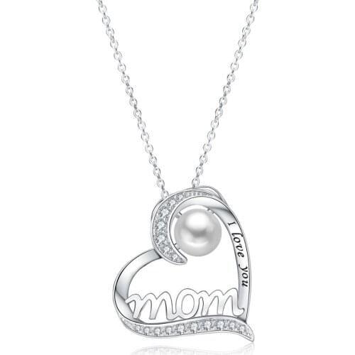 BONISKISS Heart Necklaces 5A Cubic Zirconia Love Necklace White Pearl Plated Pendant Necklaces for Women Mothers Gifts 2020