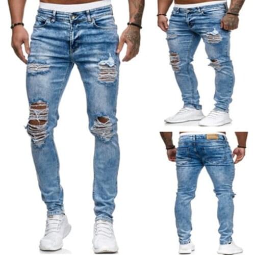 New Mens Sweatpants Sexy Hole Jeans Pants Casual Summer Autumn Male Ripped Skinny Trousers Slim Biker Outwears Motorcycle Part