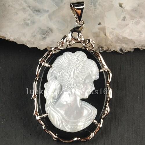 Free Shipping Women Fashion Jewelry 33x55mm Beatiful White Mother of pearl Shell Art Women Pendant Bead 1pcs C3637