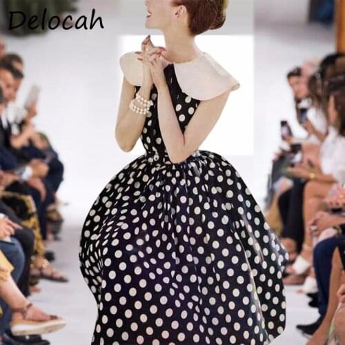 Delocah Women Summer Fashion Designer Party A-Line Dress Sleeveless Elegant BodyconLadies Dot Printed Ladies Midi Dresses 2021