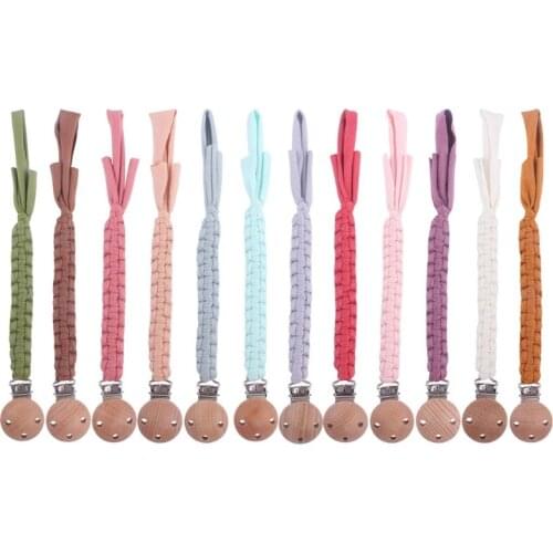 Baby Teether Beech Wooden Clip Cotton Cloth Crochet Pacifier Chain DIY Handmade Dummy Nipple Soother Holder Leash Strap