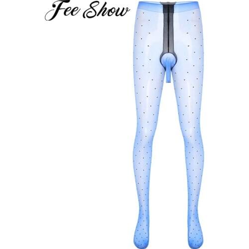 Gay Men Lingerie Bulge Pouch Stockings Pantyhose Transparent Glossy See-through Stockings Tights Stretchy Leggings Underwear