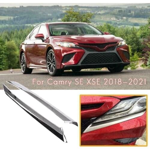 Chrome Steel Headlight Eyelid Cover Head Light Eyebrow Molding Trim for Toyota Camry SE XSE 2018-2021 Accessories