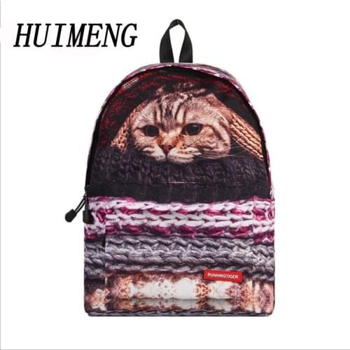 HUIMENG Lovely Cute Cat Printing Backpack Women Canvas Backpack School Bags For Teenagers Ladies Casual Cute Rucksack Travel
