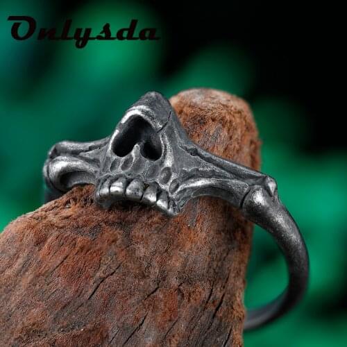 Cool Stuff Simple Mens Black Skull Ring 316L Stainless Steel Ring Skeleton Rings for Men Punk Biker Party Jewelry Anel Gift