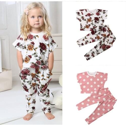 Baby Girl Dot Clothing Set Casual Baby Girl Outfits Floral/dot Shirt Tops Long Pants Trouser Loose Summer Clothes Set 1-6 Years