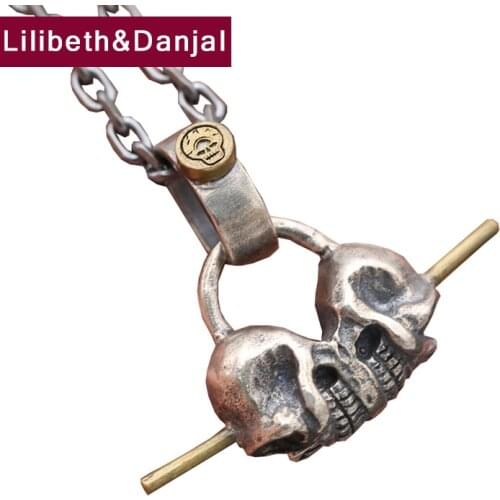 Double Skull Pendant 100% Real 925 Sterling silver Necklace Pendant Jewelry collier femme 2020 New Arrival dije de plata 925 P09