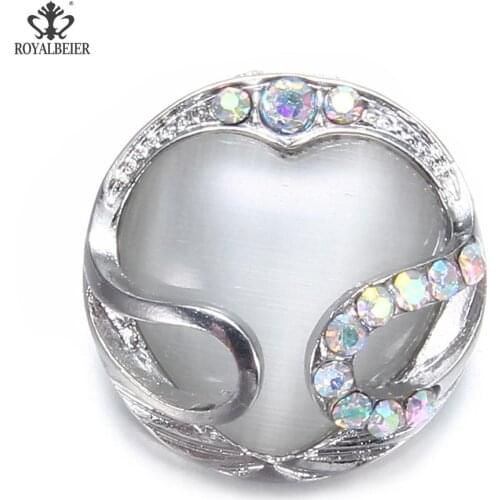 ROYALBEIER Heart Shaped Rhinestone Handmade Metal Button 18/20mm Snap Bracelet DIY Snaps Pendant Necklace Snap Jewelry KM0190