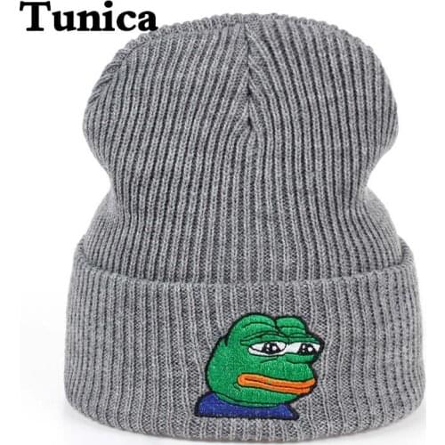 Fashion Cartoon Sad Frog Beanies hat Women Winter warm Hats Casual Outdoor ski Knitted Caps Cotton Unisex Bonnet Hats casquette