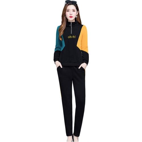 021Fashionable Women Clothing Sports Suits Large-Size NEW Spring/Autumn Two-Piece Suits Casual Tops + Trousers Stitching 51