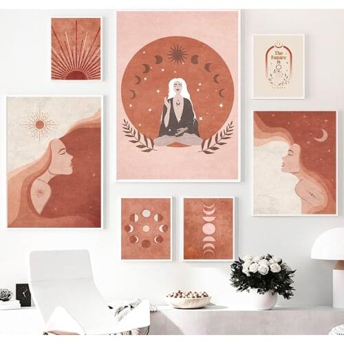 Witch Sun Moon witchcraf Leaf Quotes Wall Art Canvas Painting Nordic Posters And Prints Wall Pictures For Living Room Boho Decor