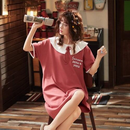 Nightdress Womens Summer Short Sleeve Thin Plus Size Pregnant Female Princess Lovely Cotton Nightgowns Set