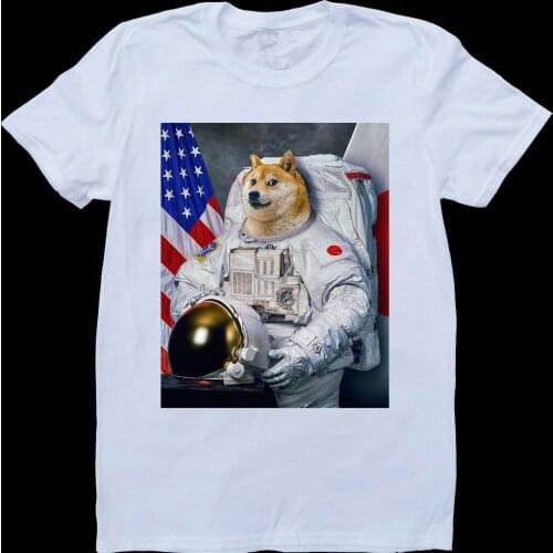 New Fashion Brand T Shirt Fashion Doge Astronaut Funny Men White, Custom T-Shirtt Shirt Hip Hop Tees Tops Streetwear