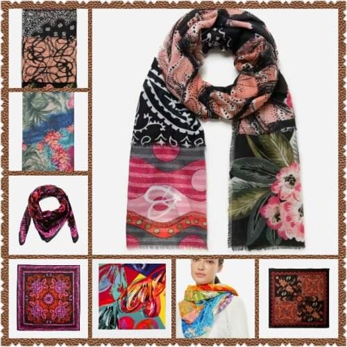 2021 new Spanish Desigual Ladies Long Towel Printed and Embroidered Scarf, Beach Breather Breezy Shading Scarf