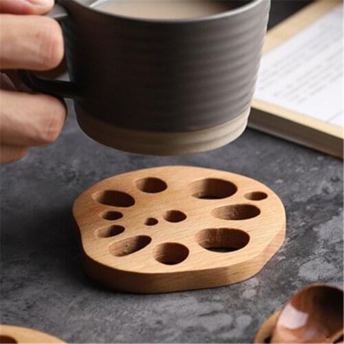 NEW Wood Coaster Lotus Root Hollow Drink Mat Round Heat Resistant Coffee Cup Pad Non-slip Coaster Insulation Pad Placemats