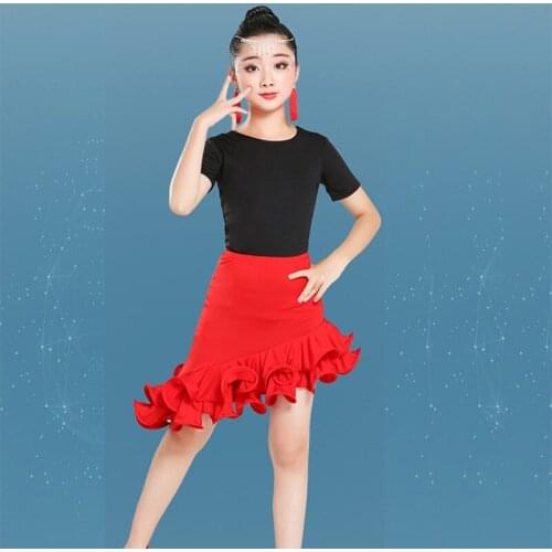 New Girls Latin Dance Dress Children Dance Leotard Skirt Sets Short Sleeve Performance Competition Standard Kids Dance Costumes