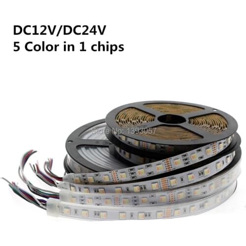 New Arrivals RGB+CCT LED Strip 5050 60led/meter 12v/24volt 5 in 1 chips LED CW+RGB+WW flexible strip White PCB