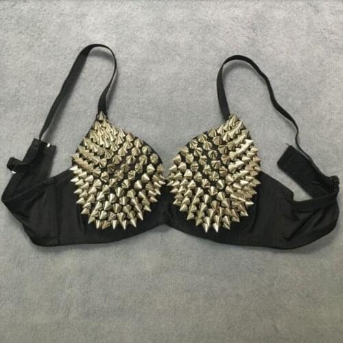 Nightclub DJ dance Bra Rivets Rhinestones Sequins