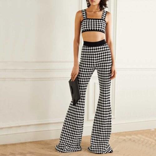 Wholesale New Ladies suits Black jacquard Spaghetti Strap bandage top&trousers Sexy Cocktail party two Piece Set Dress