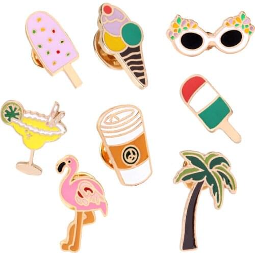 Creative Cartoon Brooches Glasses/Cocktail/Ice cream/Flamingo/Popsicle Enamel Pins Denim Jackets Lapel Pin Badges Homme Jewelry
