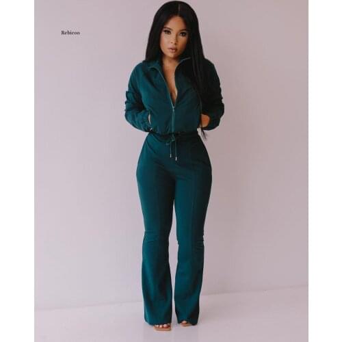 Fall clothes sweat suits long sleeve zipper sweatshirt+flare pant outfits for women Plus size black sweatsuit matching sets