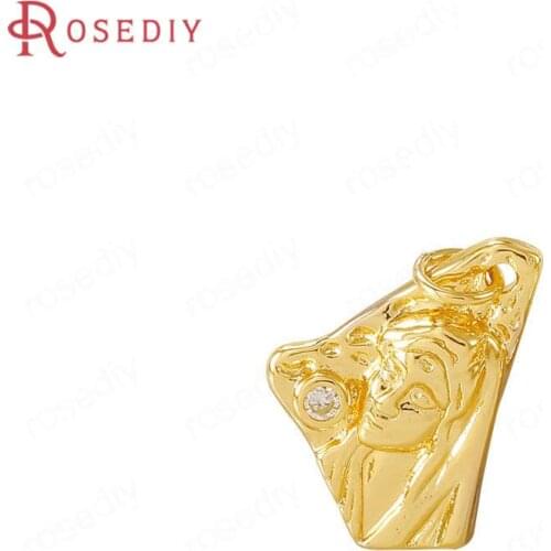 40538)4PCS 16x10MM Hole 3MM 24K Gold Color Brass and Zircon Figure Charms Pendants Jewelry Making Supplies Diy Accessories