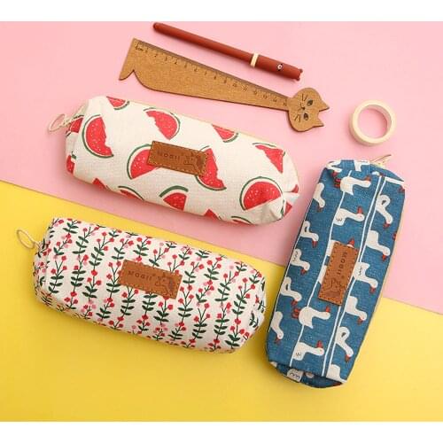 Simple Duck Watermelon Flower Cotton Pencil Bag Pen Pouch With Zipper Kids Gift Pencil Cases Office Supplies School Stationery