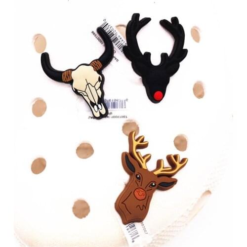 DropShipping Animals Specimen Shoe Charms Accessories Rudolph Deer Skull Shoes Buckle Decoration fit Wristband Party Kids Gifts