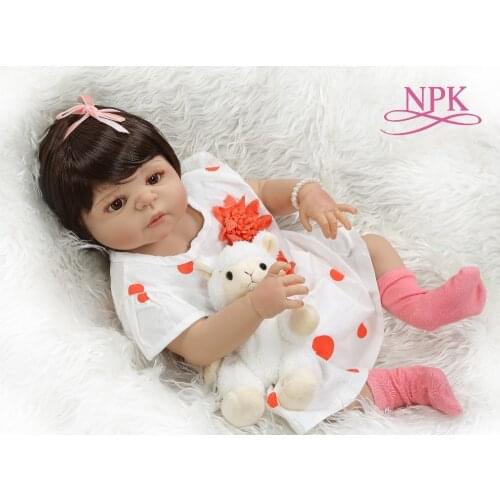 NPK 56CM 0-3M lifelike reborn baby doll sweet girl in tan skin full body silicone Bath toy dolls