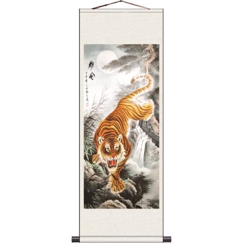 Silk painting gift / Lotus Nine fish Figure / Figure silk scroll painting lotus / Interior painting / tiger 2