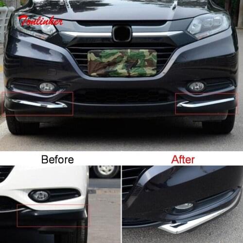 Tonlinker Exterior Front Bumper Conner Cover Sticker for HONDA VEZEL HRV 2014-19 Car Styling 2PCS Stainless steel Cover stickers