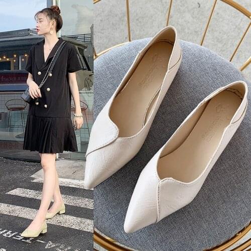Autumn Women single Shoes Fashion Office Work Wedding Party Shoes Ladies Low Heel Shoes Female Pumps Nude Shallow Mouth U14-56