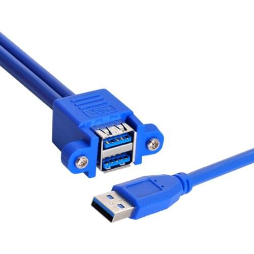 CYSM Combo Dual USB 3.0 Male to Female Extension Cable 50cm with Screw Panel Mount Holes